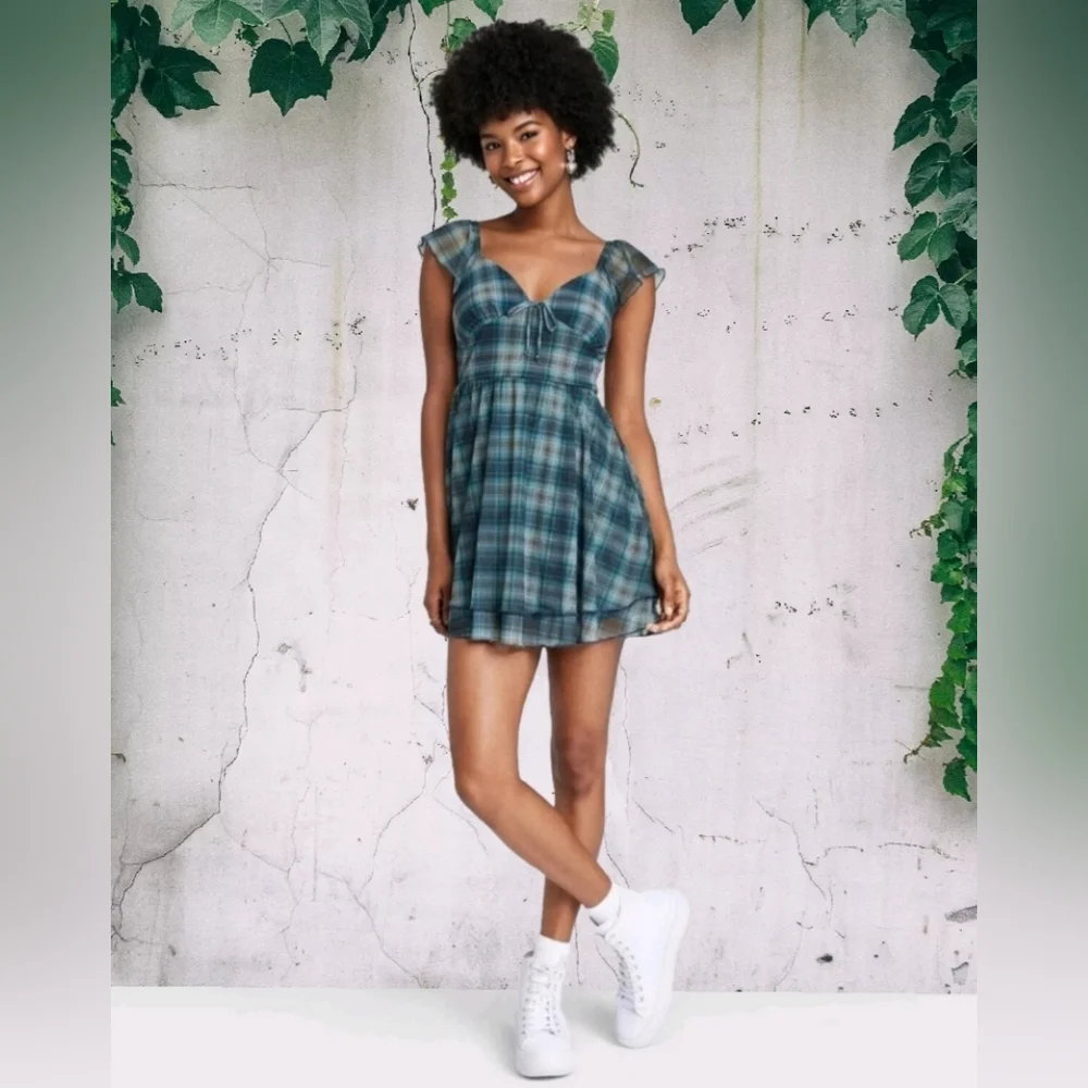 blue plaid mini dress Z Supply Doubles Sandstone Plaid Active Mini Dress main image 1